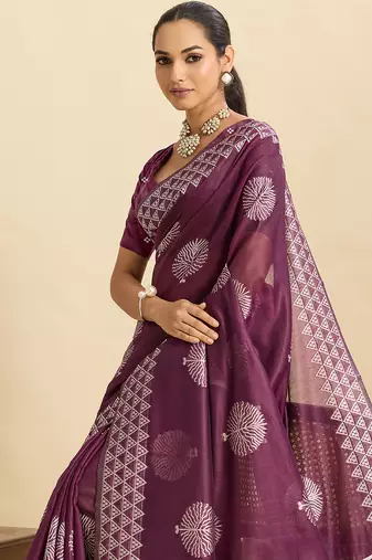 wine ethnic soft art silk blend woven saree