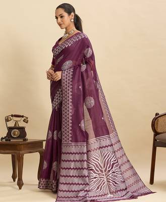 wine ethnic soft art silk blend woven saree 4