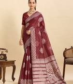 maroon ethnic soft art silk woven saree