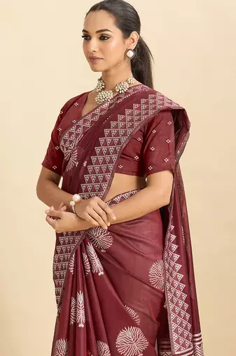 maroon ethnic soft art silk blend woven saree