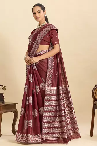maroon ethnic soft art silk blend woven saree