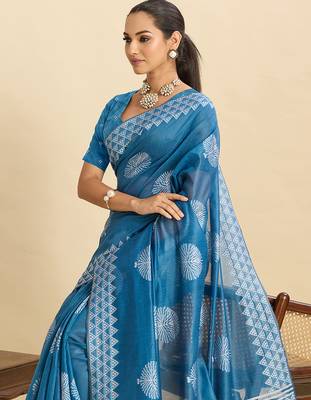 sky blue ethnic soft art silk woven saree 3