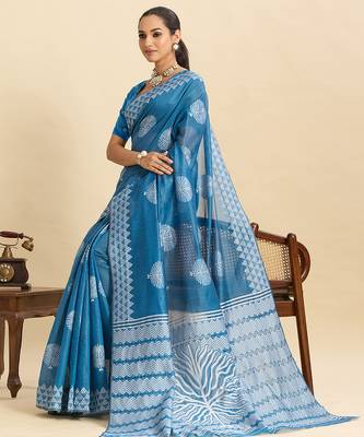 sky blue ethnic soft art silk woven saree 4