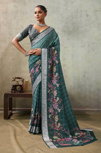 Sea green color ethnic rich looks partywear saree