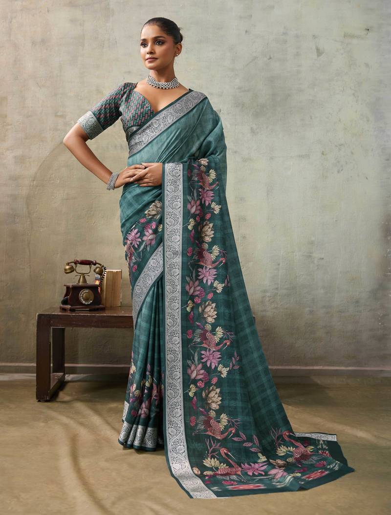 Sea green color ethnic rich looks partywear saree