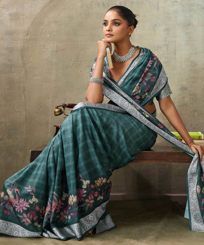 Sea green color ethnic rich looks partywear saree