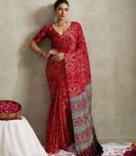 red color rich looks bandhani printed elegant festive saree