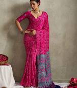 pink color rich looks bandhani printed elegant festive saree