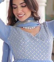 Faux georgette gown with with sequins zari embroidered cut work dupatta