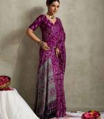 purple color rich looks bandhani printed elegant festive saree