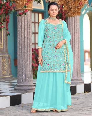 Sea green color graceful heavy embroidered palazzo set 1