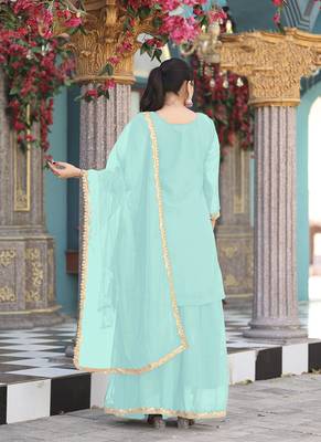 Sea green color graceful heavy embroidered palazzo set 2