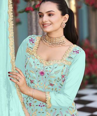 Sea green color graceful heavy embroidered palazzo set 3