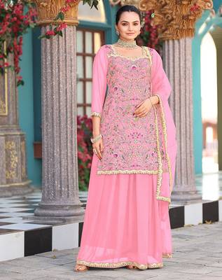 Pink color graceful heavy embroidered palazzo set 1