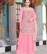 Pink color graceful heavy embroidered palazzo set
