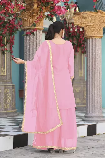 Pink color graceful heavy embroidered palazzo set
