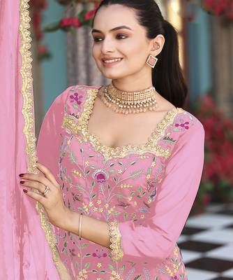 Pink color graceful heavy embroidered palazzo set 3