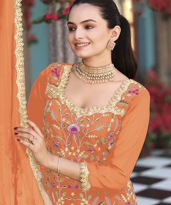 Orange color graceful heavy embroidered palazzo set 3