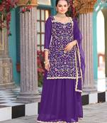 Purple color graceful heavy embroidered palazzo set