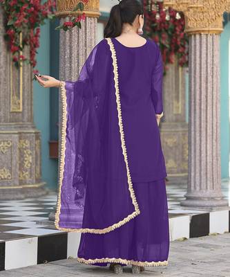 Purple color graceful heavy embroidered palazzo set 2