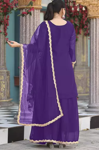 Purple color graceful heavy embroidered palazzo set