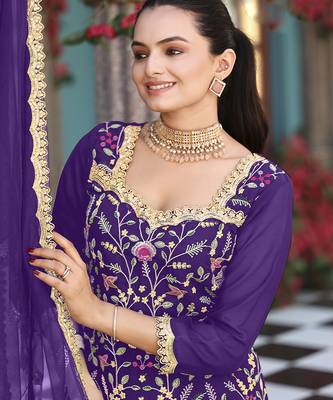 Purple color graceful heavy embroidered palazzo set 3