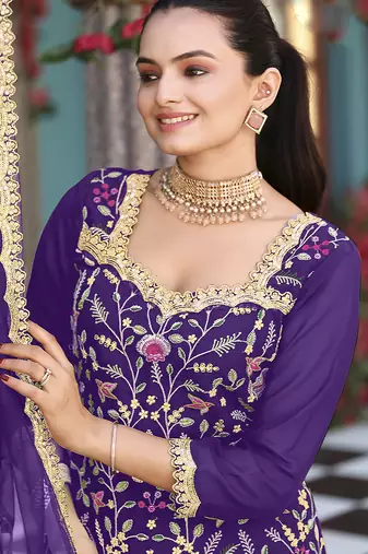 Purple color graceful heavy embroidered palazzo set