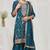Teal blue color vichitra silk fabric designer embroidery work sharara dress