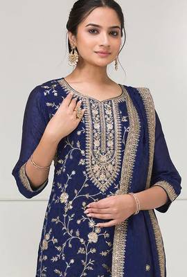 Blue color vichitra silk fabric embroidery work sharara dress 2