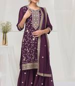 Purple color vichitra silk fabric embroidery work sharara