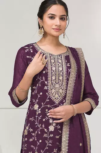 Purple color vichitra silk fabric embroidery work sharara