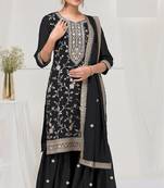 Black vichitra silk embroidered embroidery work sharara