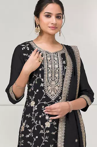 Black color vichitra silk fabric embroidery work sharara