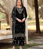Black color sophesticated embroidered velvet suit