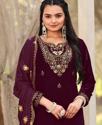 Wine color sophesticated embroidered velvet suit 3