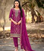 Purple color viscosee jacquard woven embroidered heavy partywear suit