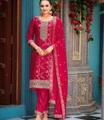 Pink color viscosee jacquard woven embroidered heavy partywear suit