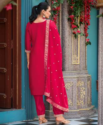 Pink color viscosee jacquard woven embroidered heavy partywear suit 2