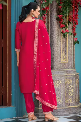 Pink color viscosee jacquard woven embroidered heavy partywear suit