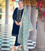 Blue color velvet fabric heavy wedding ceremonial salwar kameez