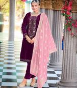 Wine color velvet fabric heavy wedding ceremonial salwar kameez