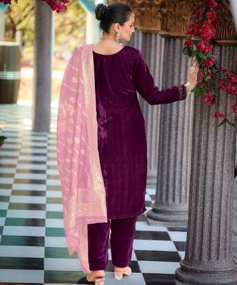 Wine color velvet fabric heavy wedding ceremonial salwar kameez 2