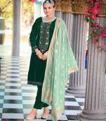 Green color velvet fabric heavy wedding ceremonial salwar kameez