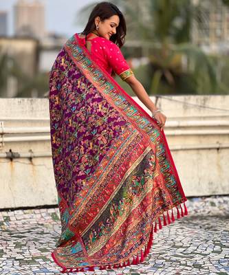Pure viscose silk woven traditional saree 3