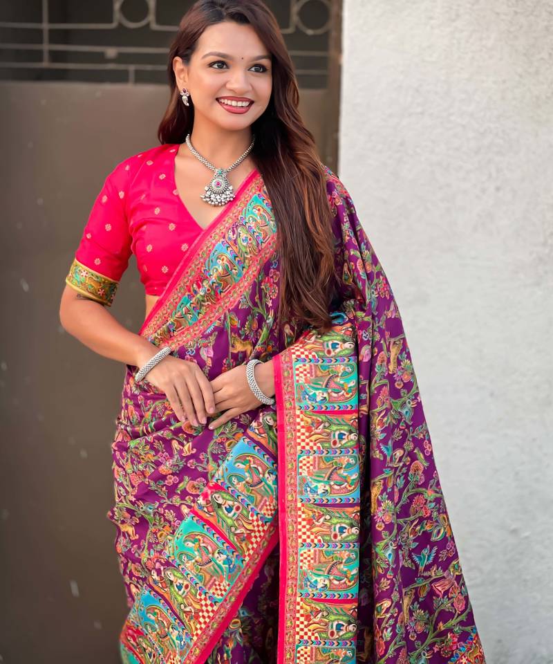 Pure viscose silk woven traditional saree