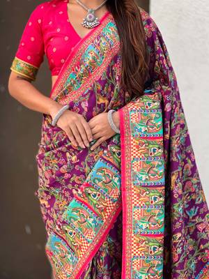 Pure viscose silk woven traditional saree 5