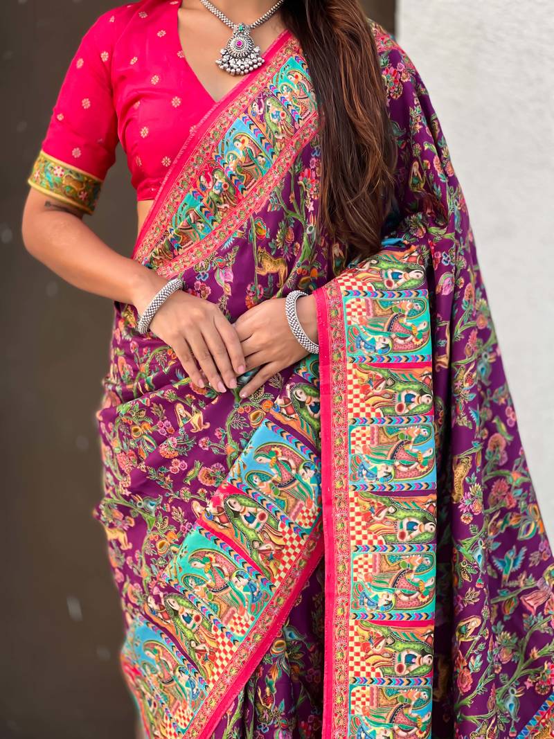 Pure viscose silk woven traditional saree