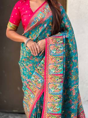Pure viscose silk woven traditional saree 3