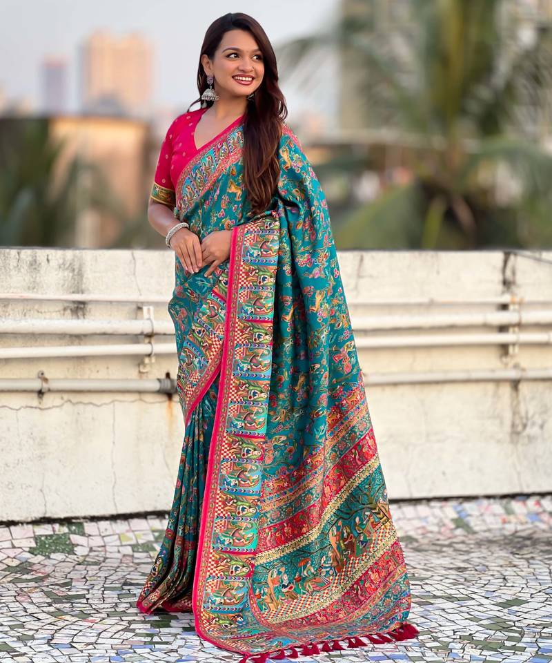 Pure viscose silk woven traditional saree