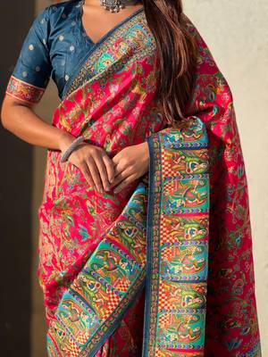 Pure viscose silk woven traditional saree 3
